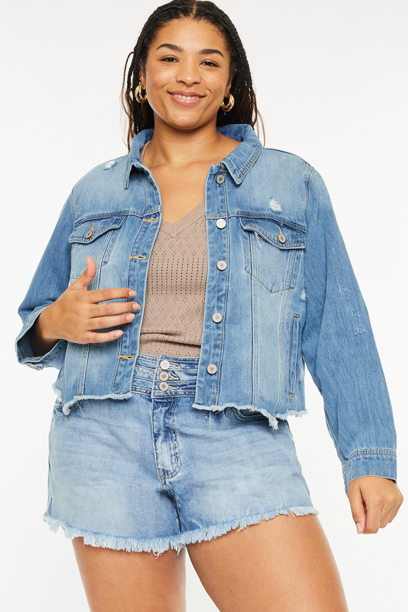 Vianca Distressed Denim Jacket Plus Size