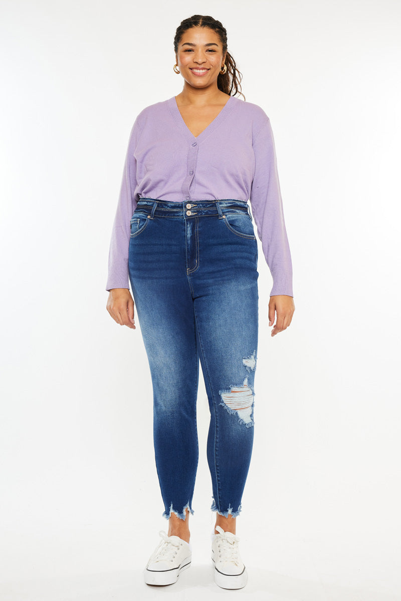 Raw hem plus size jeans fashion