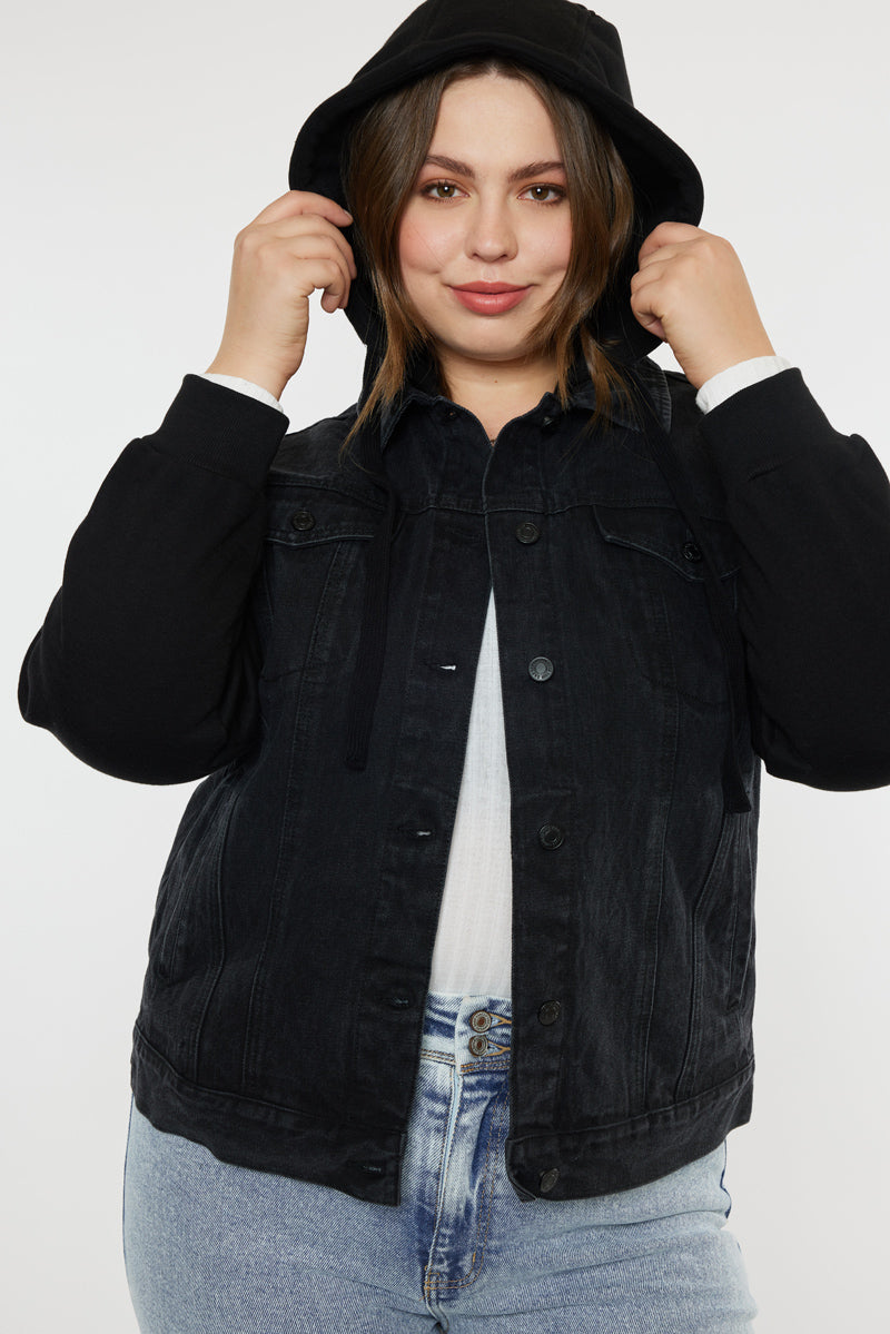 Jean jacket with hoodie plus size on sale