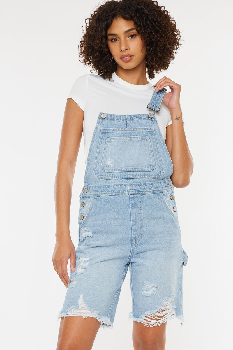 Kancan Maeve High Rise 90 s Overall Shorts Medium Wash S