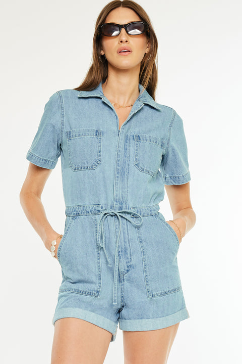 Mailene Sleeves Denim Romper