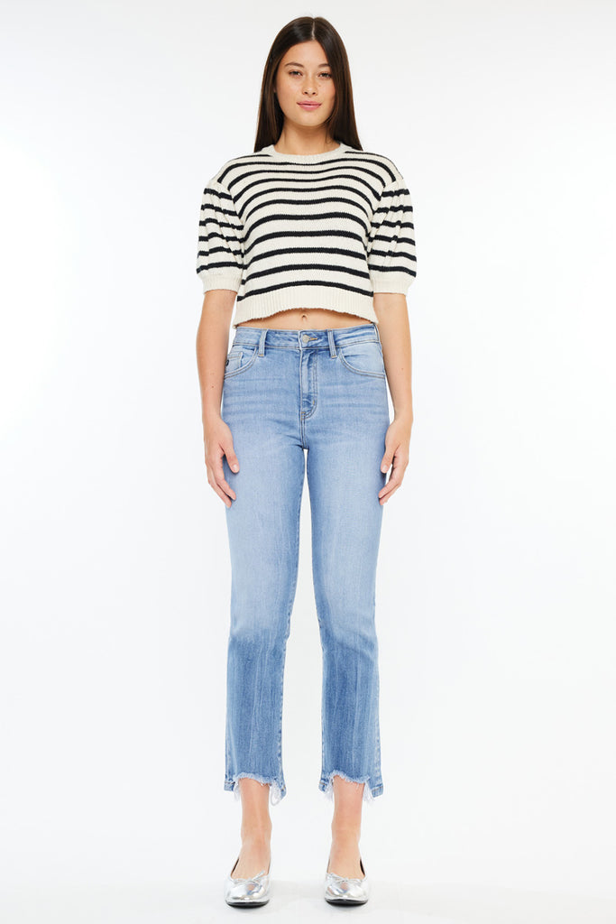 Angela High Rise Slim Crop Straight Jeans - Official Kancan USA