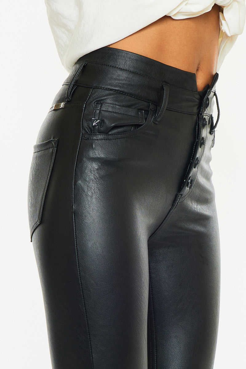 KanCan High Rise Faux Leather Cargo Jogger - Women's Pants in Black
