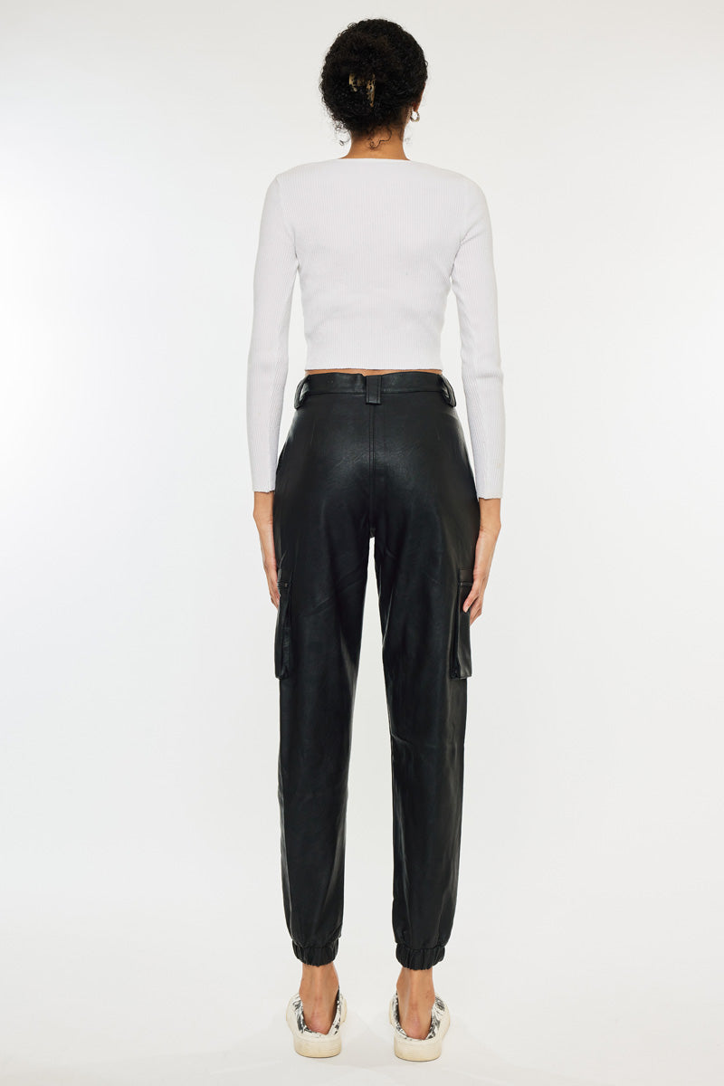 KanCan High Rise Faux Leather Cargo Jogger - Women's Pants in