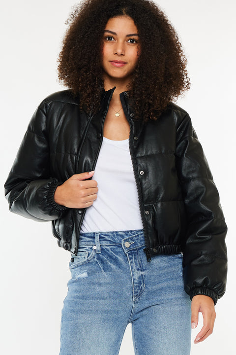 Taylor Cropped Faux Leather Puffer Jacket - Official Kancan USA