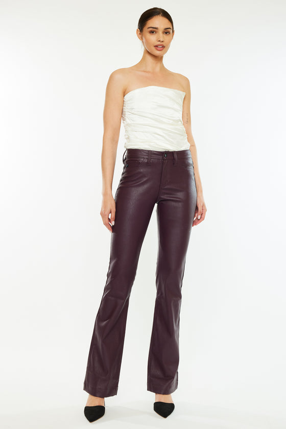 Yoko Mid Rise Faux Leather Bootcut Pants - Official Kancan USA