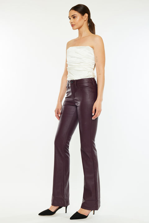 Yoko Mid Rise Faux Leather Bootcut Pants - Official Kancan USA