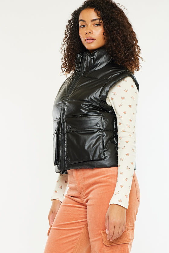 Obsidian Cropped Faux Leather Puffer Vest