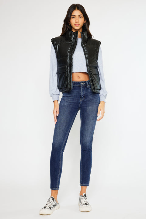 Obsidian Cropped Faux Leather Puffer Vest - Official Kancan USA