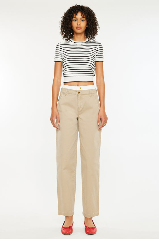 Francine Mid Rise Double Waistband Straight Pants