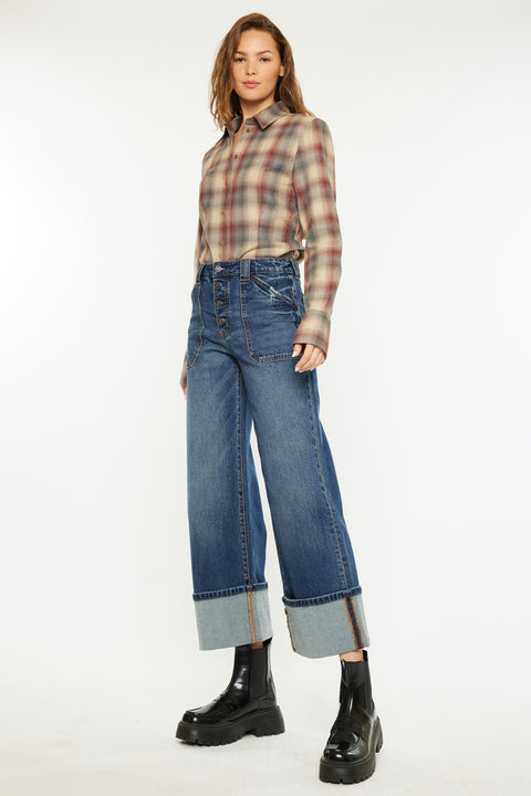 Beanie High Rise Ankle Wide Leg Jeans