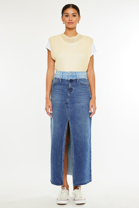 Kiki Two Tone Maxi Denim Skirt