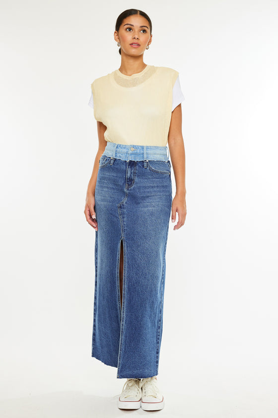 Kiki Two Tone Maxi Denim Skirt