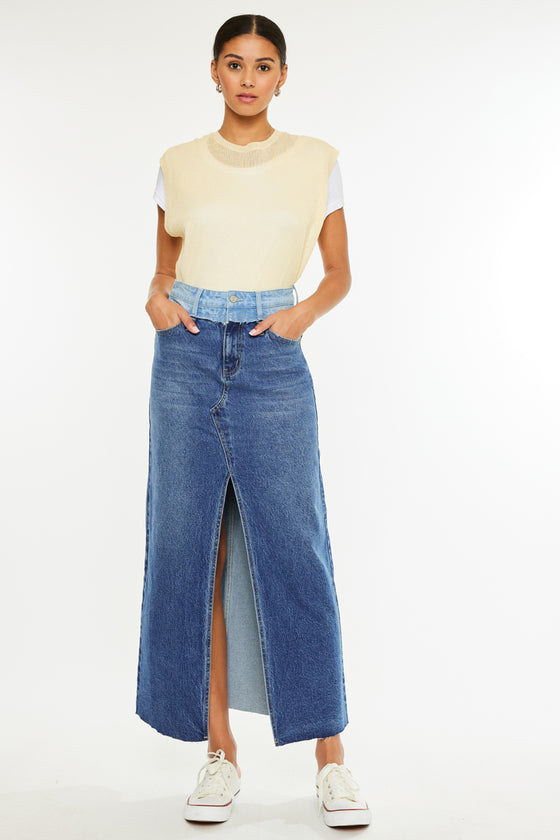 Kiki Two Tone Maxi Denim Skirt