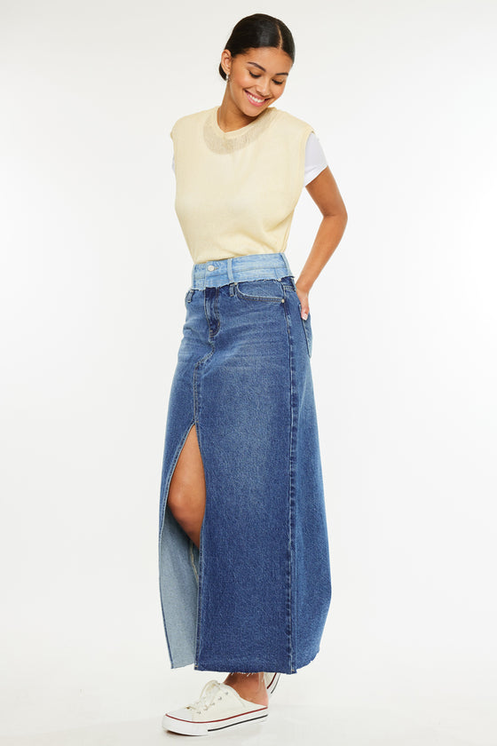 Kiki Two Tone Maxi Denim Skirt