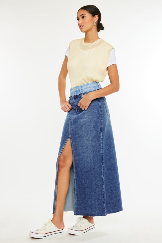 Kiki Two Tone Maxi Denim Skirt