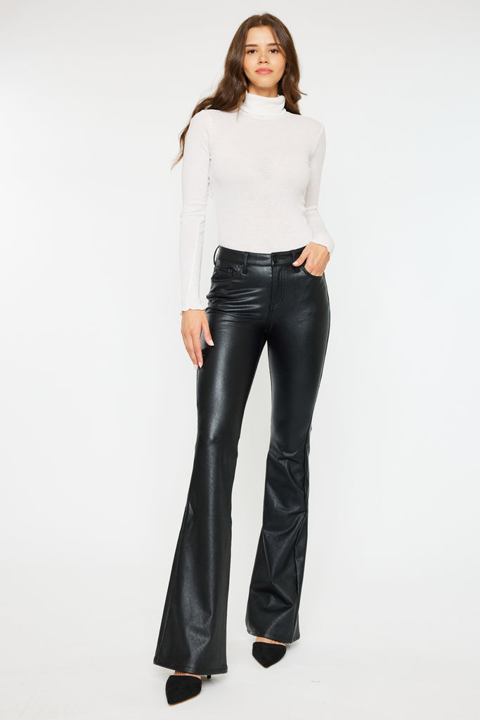 Kiwi Mid Rise Faux Leather Flare Jeans - Official Kancan USA