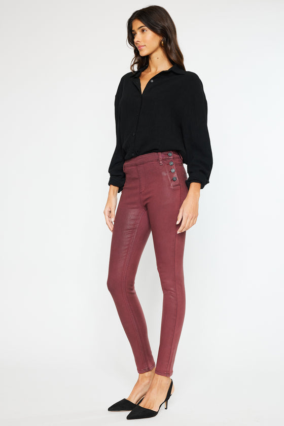 High-Waisted Coated Super-Skinny Jeans - Red