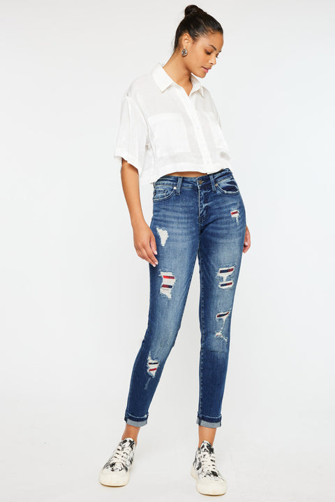 Coco Mid Rise Patched Ankle Skinny Jeans - Official Kancan USA