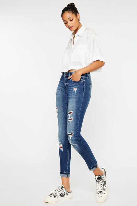 Coco Mid Rise Patched Ankle Skinny Jeans - Official Kancan USA