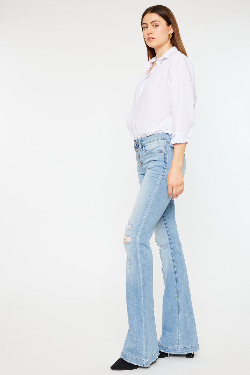 Kiwi Mid Rise Faux Leather Flare Jeans – Official Kancan USA