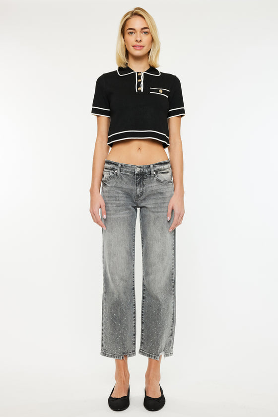 Chai Mid Rise Cropped Straight Jeans