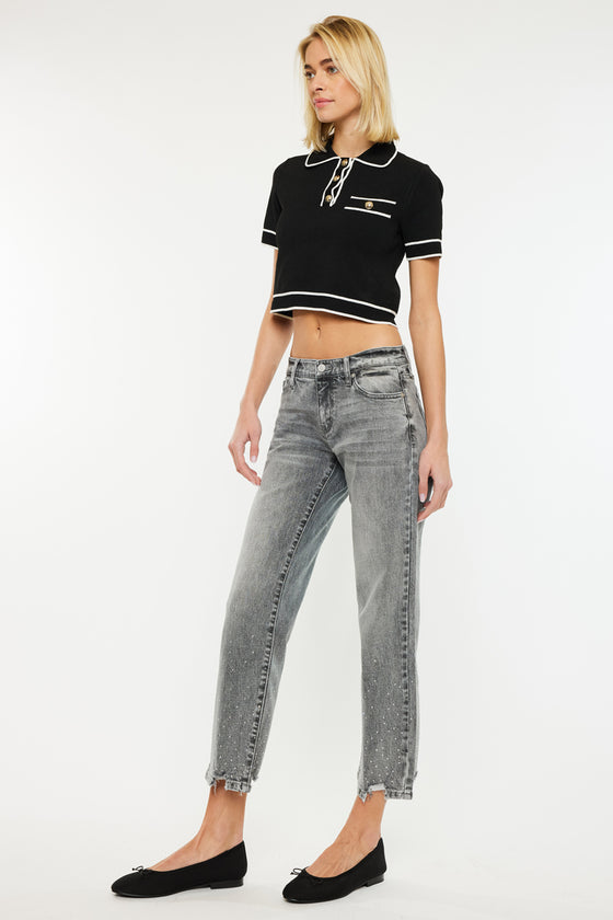 Chai Mid Rise Cropped Straight Jeans