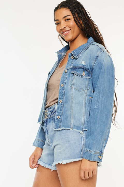 Vianca Distressed Denim Jacket (Plus Size) - Official Kancan USA