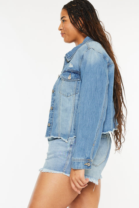 Vianca Distressed Denim Jacket (Plus Size) - Official Kancan USA