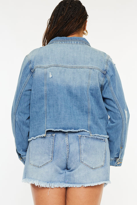 Vianca Distressed Denim Jacket (Plus Size) - Official Kancan USA