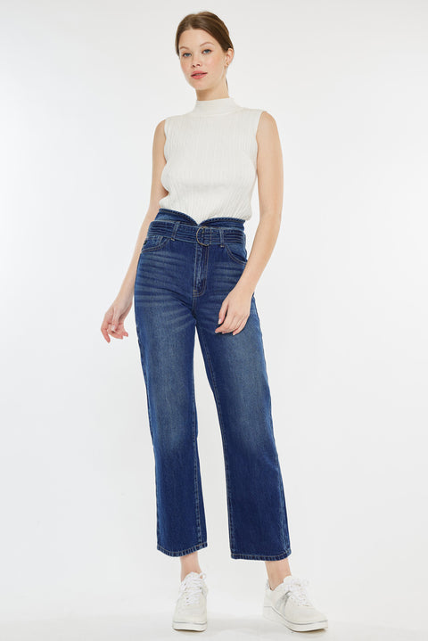 Kaas Ultra High Rise Belted Paperbag Straight Leg Jeans - Official Kancan USA