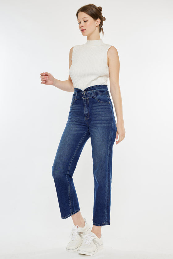 Kaas Ultra High Rise Belted Paperbag Straight Leg Jeans - Official Kancan USA