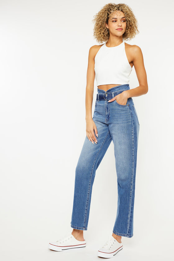 Kaas Ultra High Rise Belted Paperbag Straight Leg Jeans