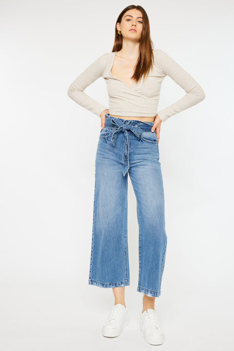 Aroly Ultra High Rise Belted Paperbag Wide Leg Jeans - Official Kancan USA