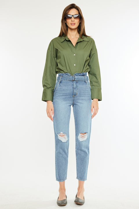 Blossom Ultra High Rise Belted Mom Jeans