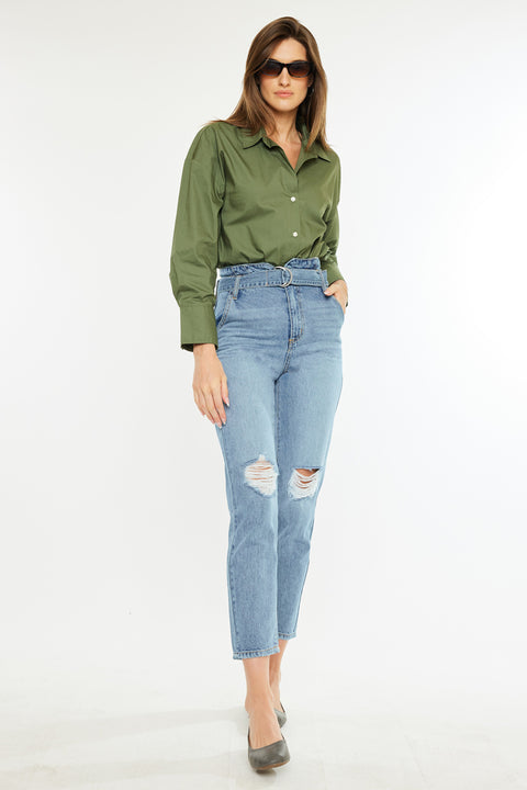 Blossom Ultra High Rise Belted Mom Jeans