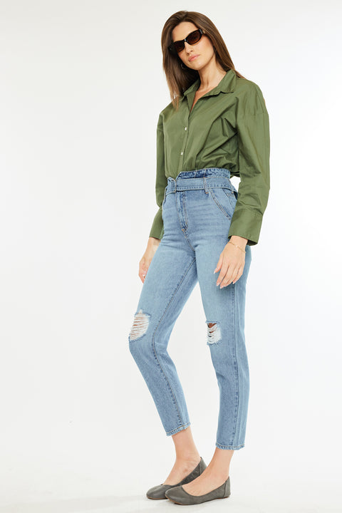 Blossom Ultra High Rise Belted Mom Jeans