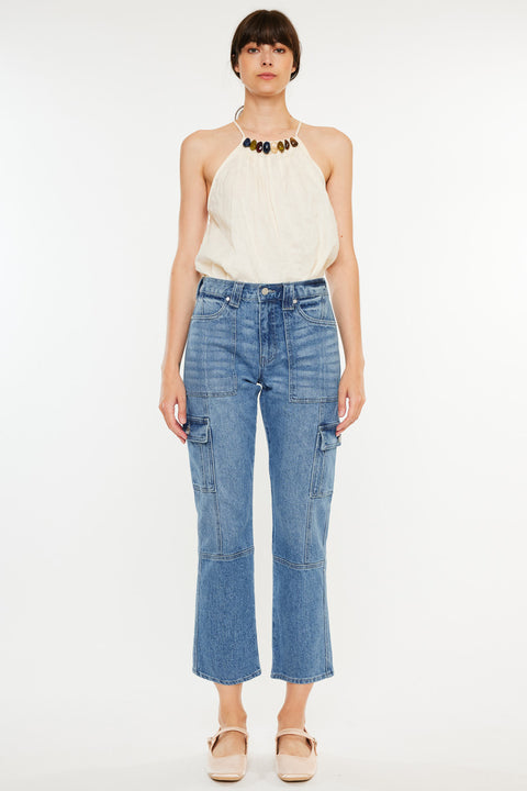 Aaliyah High Rise Slim Straight Leg Cargo Jeans - Official Kancan USA