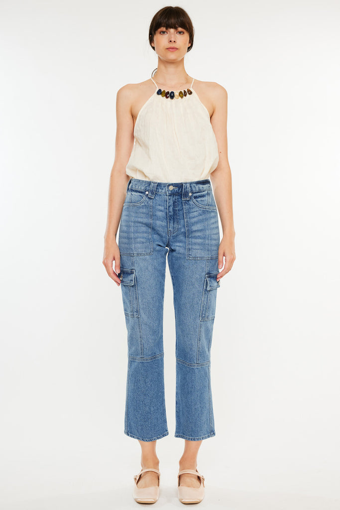 Aaliyah High Rise Slim Straight Leg Cargo Jeans - Official Kancan USA