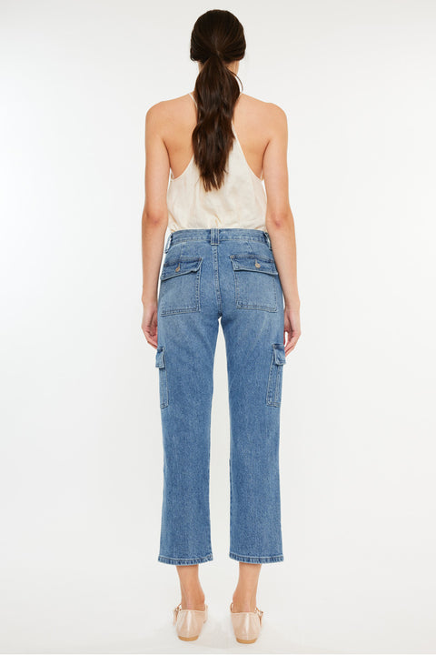 Aaliyah High Rise Slim Straight Leg Cargo Jeans - Official Kancan USA