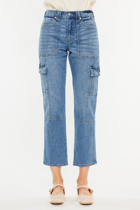 Aaliyah High Rise Slim Straight Leg Cargo Jeans - Official Kancan USA