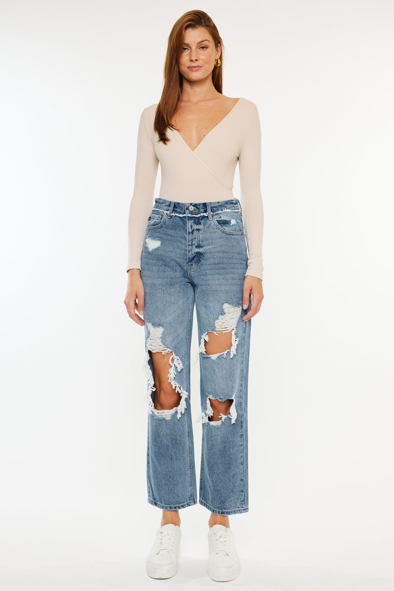 KanCan Wrene Ultra High Rise 90's Boyfriend Jeans Distressed Denim good Pants