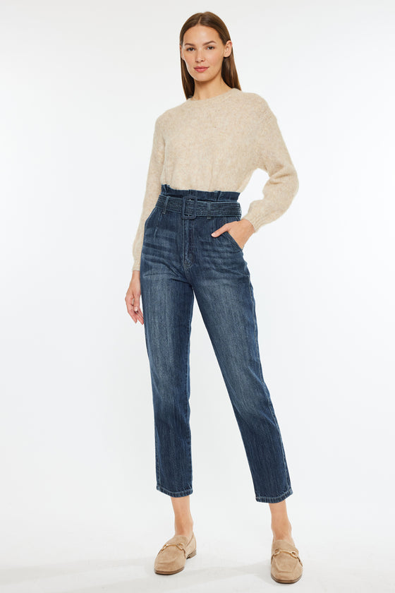 Thalia Ultra High Rise Belted Mom Jeans