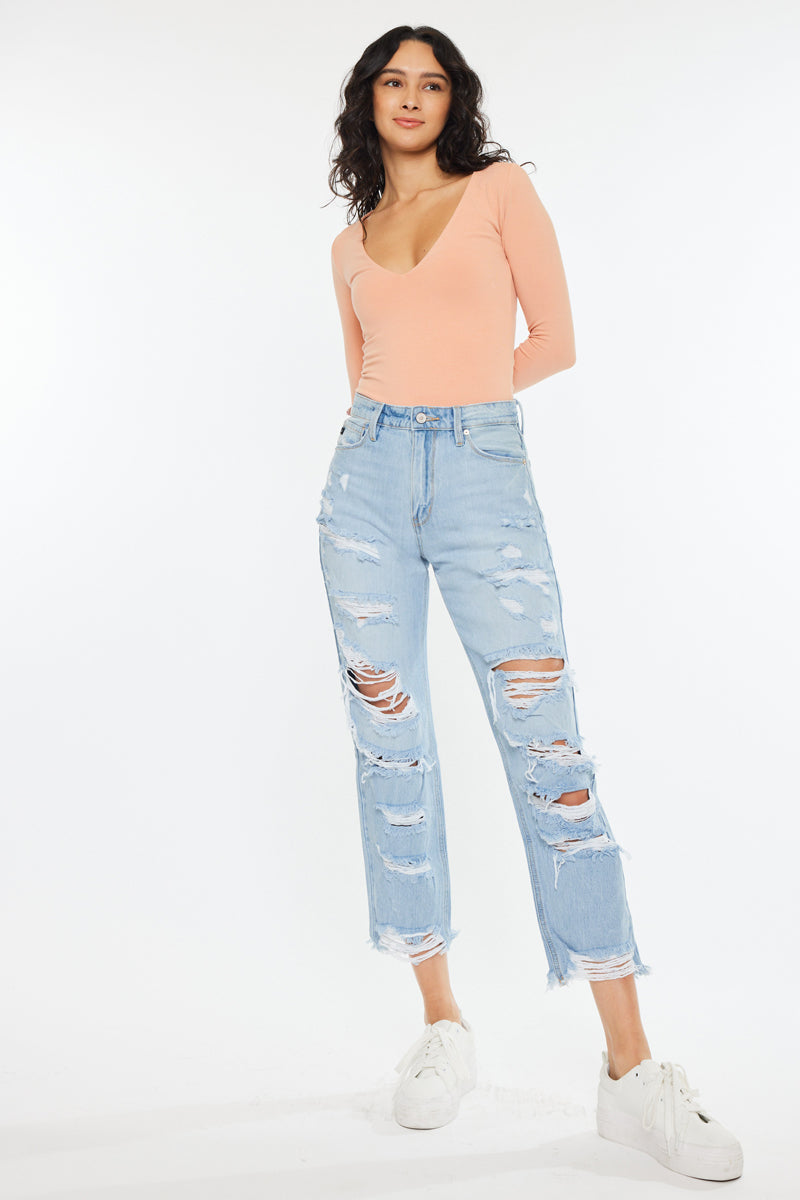 Fashion light wash denim mom jeans