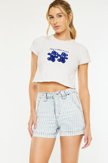  Kyan High Rise Stripe Denim Shorts