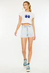 Kyan High Rise Stripe Denim Shorts