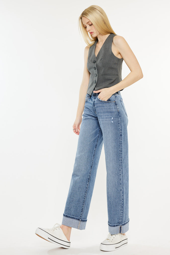 Kolbie High Rise Cuffed Wide Leg Jeans - Official Kancan USA