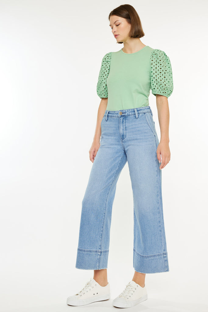 Darla High Rise Cropped  Wide Leg Jeans - Official Kancan USA