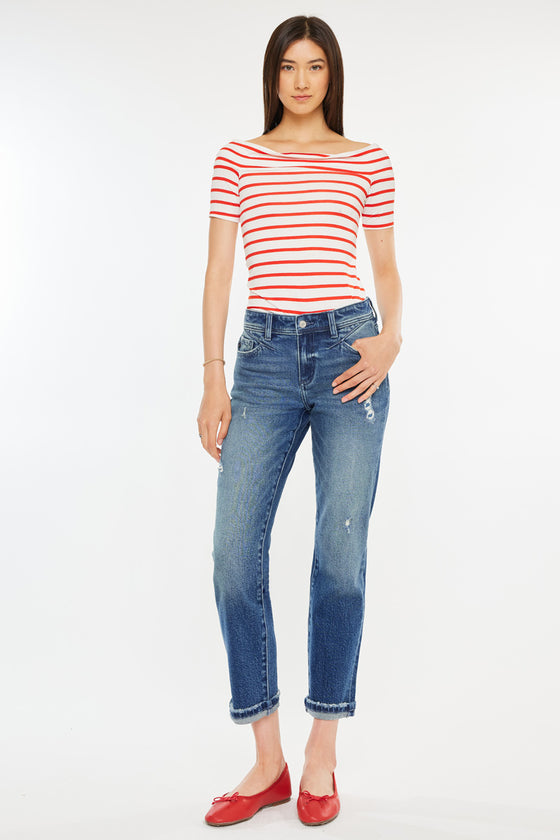 Evelin Mid Rise Cropped Straight Jeans