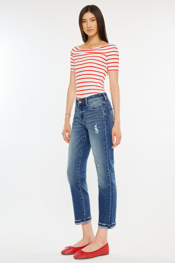 Evelin Mid Rise Cropped Straight Jeans